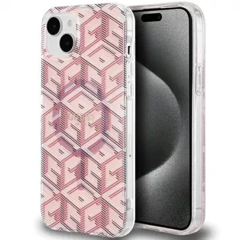 Guess GUHMP15SHGCUSTGP GCube Hardcase for iPhone 15/14/13 6.1 inch Pink IML MagSafe
