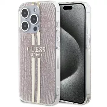 Guess GUHCP15LH4PSEGP iPhone 15 Pro 6.1 inch Pink Hardcase IML 4G Gold Stripe