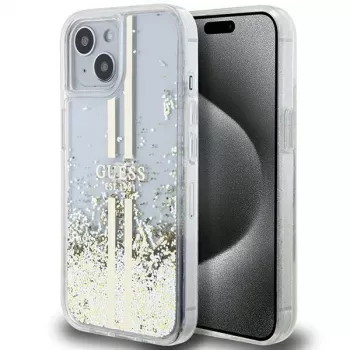 Guess GUHCP15MLFCSEGT iPhone 15 Plus / 14 Plus 6.7 inch Transparent Hard Case Liquid Glitter Gold Stripes