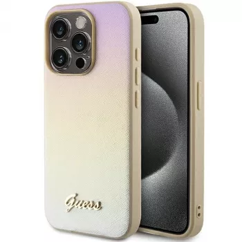Guess GUHCP14XPSAIRSD Saffiano Iridescent Script Hard Case for Apple iPhone 14 Pro Max 6.7 inch - Gold