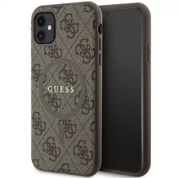 Guess GUHMN61G4GFRW Hard Case for Apple iPhone 11 / XR 6.1 inch Brown Leather Metal Logo MagSafe 4G Collection