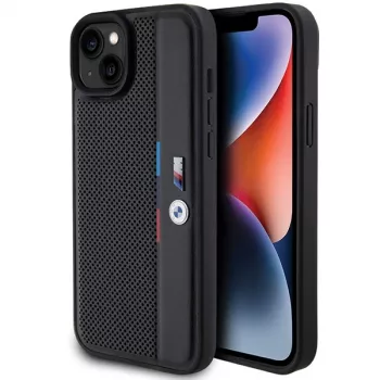 BMW M Collection Hard Case for iPhone 15 Plus / 14 Plus 6.7 inch Black Perforated Tricolor Line