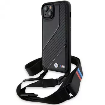 BMW BMHCP15S23PSCCK iPhone 15 / 14 / 13 Black Hard Case M Edition Carbon Stripe & Strap