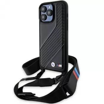 BMW BMHCP15L23PSCCK iPhone 15 Pro 6.1 Black Hard Case M Edition Carbon Stripe & Strap