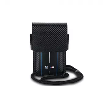 BMW Signature Collection Wallet Bag for iPhone 15 Pro Max - Black Carbon Blue Stripes