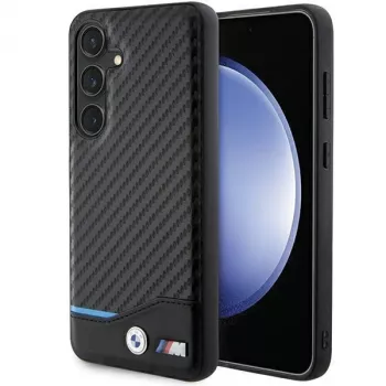 BMW M Collection Genuine Leather Carbon Fibre Hard Back Cover for Samsung Galaxy S24 - Black