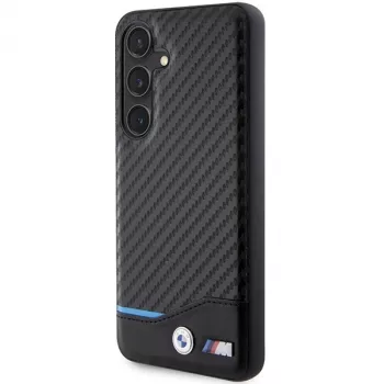 BMW M Collection Genuine Leather Carbon Fibre Hard Back Cover for Samsung Galaxy S24 - Black