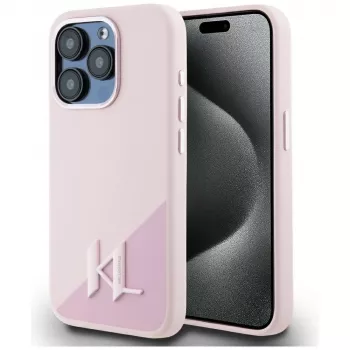 Karl Lagerfeld Silicone Shadow Metal Initial MagSafe Case for iPhone 15 Pro, Pink