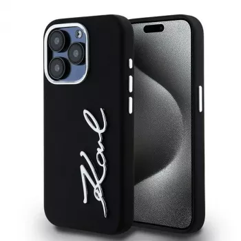 Karl Lagerfeld KLHCP15LSCMSMVK Hard Case Silicone Metal Script Logo for iPhone 15 Pro 6.1 Black