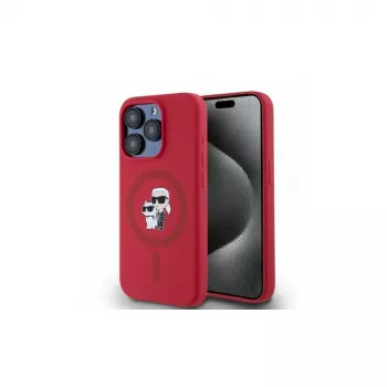 Karl Lagerfeld KLHMP15LSCMKCRHR iPhone 15 Pro 6.1 Red Silicone Case with Karl & Choupette Heads Ring MagSafe