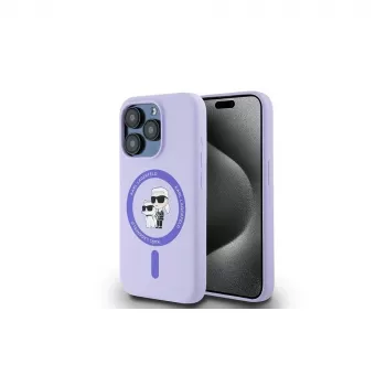 Karl Lagerfeld KLHMP15LSCMKCRHU iPhone 15 Pro 6.1 inch Purple Silicone Case with Karl & Choupette Heads Ring and MagSafe