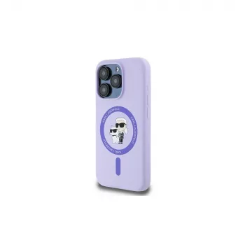 Karl Lagerfeld KLHMP15LSCMKCRHU iPhone 15 Pro 6.1 inch Purple Silicone Case with Karl & Choupette Heads Ring and MagSafe
