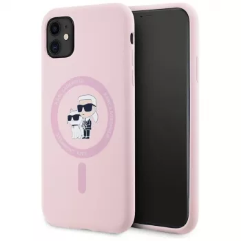 KARL LAGERFELD Silicone Karl & Choupette MagSafe Case for iPhone 11 Pink