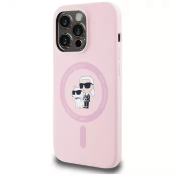 KARL LAGERFELD Silicone Karl & Choupette MagSafe Case for iPhone 14 Pro Max Pink