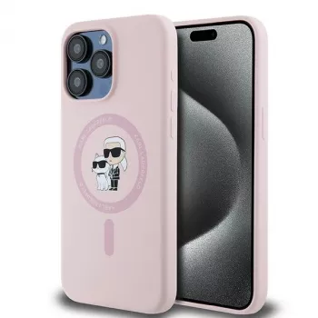 Karl Lagerfeld KLHMP15LSCMKCRHP iPhone 15 Pro 6.1 inch Pink Silicone Hard Case Karl & Choupette MagSafe
