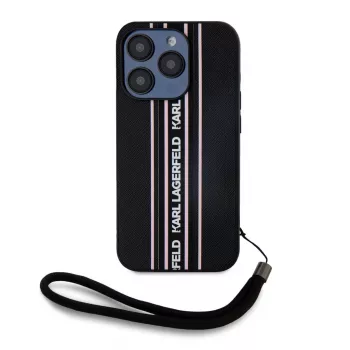 Karl Lagerfeld Saffiano Athleisure Stripes Cord Case for iPhone 15 Pro Max Black Pink