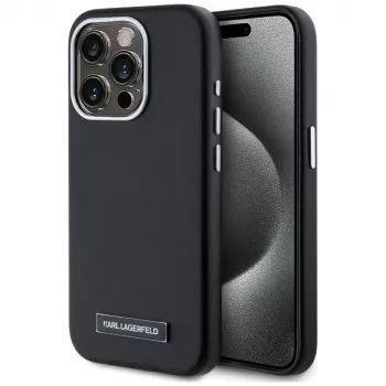 KARL LAGERFELD Metal Plate MagSafe Case for iPhone 15 Pro, Black