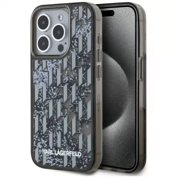 Karl Lagerfeld Liquid Glitter Monogram Gradient Case for iPhone 15 Pro Max, Black