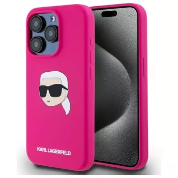 Karl Lagerfeld KLHMP15XSKHPPLF iPhone 15 Pro Max 6.7 inch Case, Hard Shell, Fuchsia, Silicone, with Karl Head Print, MagSafe