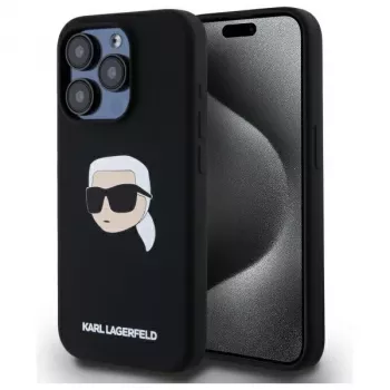 Karl Lagerfeld KLHMP15LSKHPPLK iPhone 15 Pro 6.1 Black Hard Case Silicone Karl Head Print MagSafe