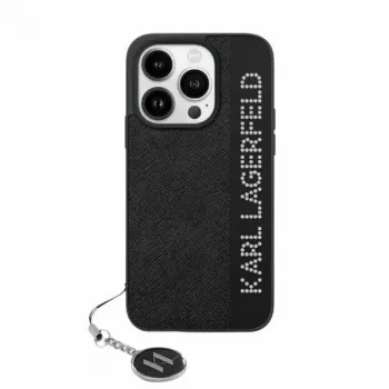 Karl Lagerfeld KLHCP15LPSAKDGCK iPhone 15 Pro 6.1 Black Hard Case Saffiano Rhinestones & Charm