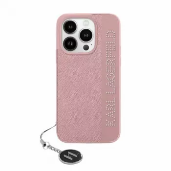 Karl Lagerfeld KLHCP15SPSAKDGCP iPhone 15 / 14 / 13 6.1 Pink Hard Case Saffiano Rhinestones & Charm