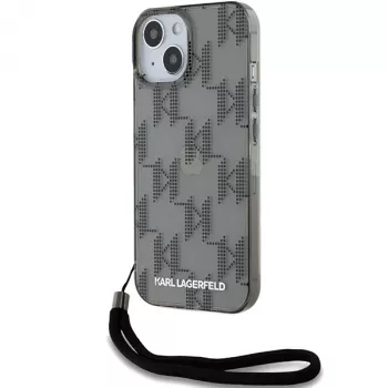 Karl Lagerfeld KLHCP15SHKDPNSK iPhone 15 / 14 / 13 6.1 Black Hard Case IML Mono KL Pattern & Cord