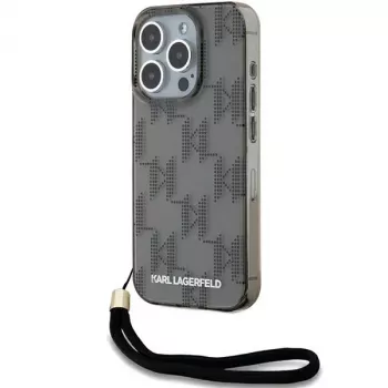 Karl Lagerfeld KLHCP15LHKDPNSK Hard Case for iPhone 15 Pro 6.1 inch, Black, IML Mono KL Pattern & Cord