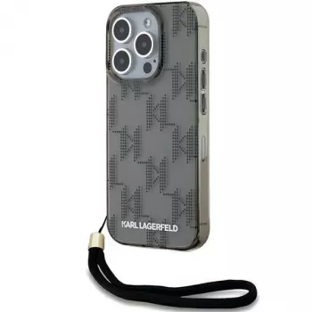 Karl Lagerfeld KLHCP15XHKDPNSK iPhone 15 Pro Max 6.7 Black Hard Case IML Mono KL Pattern & Cord