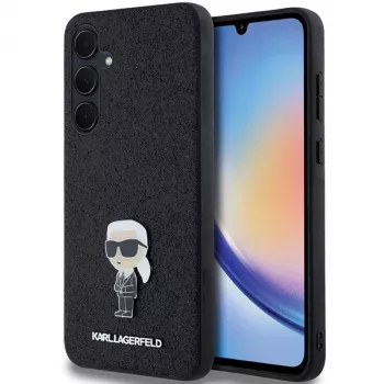 Karl Lagerfeld KLHCSA35GKNPSK A35 A356 Black Hard Case Fixed Glitter Ikonik Logo Metal Pin for Samsung Galaxy A35 5G