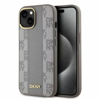 DKNY DKHMP14SPCPVSLE iPhone 14 6.1 inch Beige Hard Case Leather Checkered Mono Pattern MagSafe