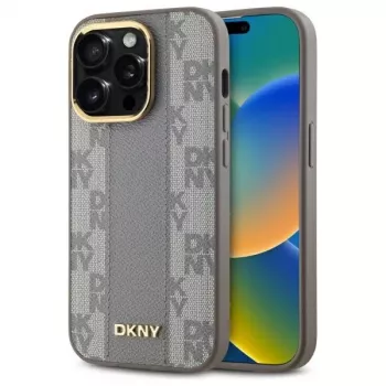 DKNY DKHMP14LPCPVSLE Hard Case Leather Checkered Mono Pattern MagSafe for iPhone 14 Pro 6.1 Beige