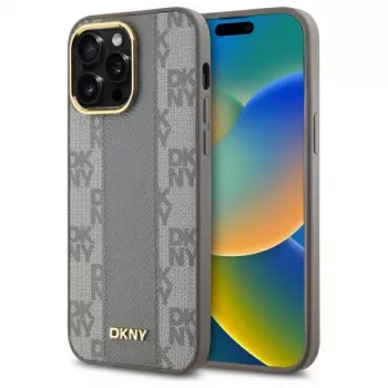 DKNY DKHMP14XPCPVSLE iPhone 14 Pro Max 6.7 inch Hard Case Leather Checkered Mono Pattern MagSafe Beige