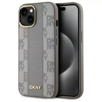 DKNY DKHMP15MPCPVSLE iPhone 15 Plus 6.7 inch Beige Hard Case Leather Checkered Mono Pattern MagSafe