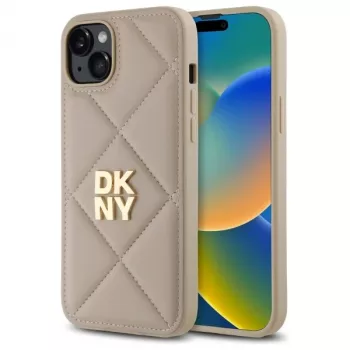 DKNY DKHCP15MPQDSLE Quilted Stack Logo Back Cover for iPhone 15 Plus - Beige