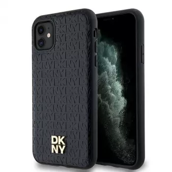 DKNY DKHMN61PSHRPSK iPhone 11 / XR 6.1 inch Black Hard Case Leather Monogram Pattern Metal Logo MagSafe