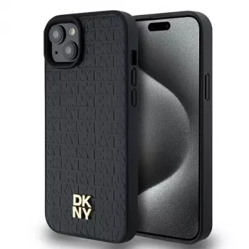 DKNY DKHMP15MPSHRPSK iPhone 15 Plus / 14 Plus 6.7 inch Black Hard Case Leather Monogram Pattern Metal Logo MagSafe