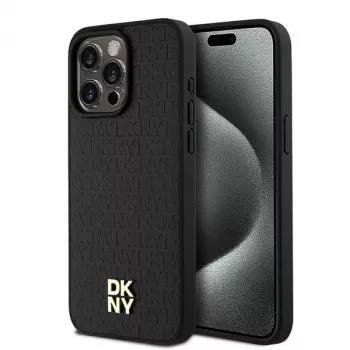 DKNY DKHMP15XPSHRPSK Hard Case for iPhone 15 Pro Max 6.7 inch Black Leather Monogram Pattern Metal Logo MagSafe