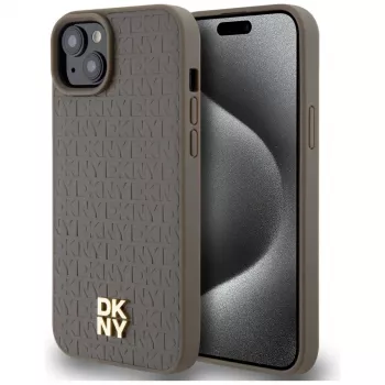 DKNY DKHMP15MPSHRPSW Hard Case with Leather Look and Metal Logo, MagSafe for iPhone 15 Plus / 14 Plus 6.7 inch Brown