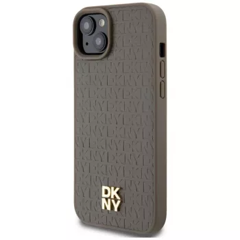 DKNY DKHMP15MPSHRPSW Hard Case with Leather Look and Metal Logo, MagSafe for iPhone 15 Plus / 14 Plus 6.7 inch Brown