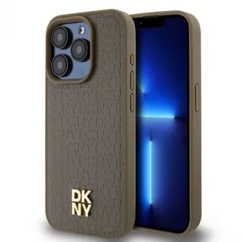 DKNY DKHMP15XPSHRPSW Hard Case for Apple iPhone 15 Pro Max 6.7 inch Brown Leather Design with Metal Logo MagSafe