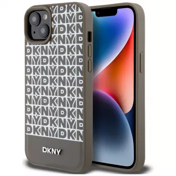 DKNY DKHMP15SPSOSPW iPhone 15 / 14 / 13 6.1 inch Brown Hard Case Leather Printed Pattern Metal Logo MagSafe