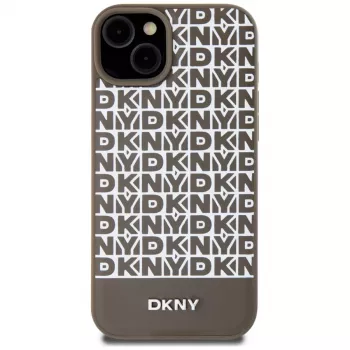 DKNY DKHMP15SPSOSPW iPhone 15 / 14 / 13 6.1 inch Brown Hard Case Leather Printed Pattern Metal Logo MagSafe