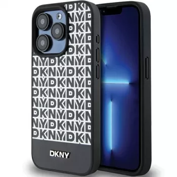 DKNY DKHMP15XPSOSPK Hard Case Leather with Print Pattern and Metal Logo MagSafe for iPhone 15 Pro Max 6.7 Black