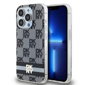 DKNY DKHMP14LHCPTSK Hard Case for iPhone 14 Pro 6.1 inch Black IML Checkered Mono Pattern & Printed Stripes MagSafe