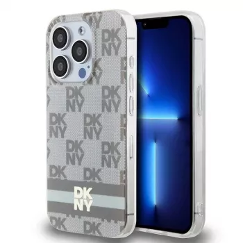 DKNY DKHMP14XHCPTSE Hard Case for Apple iPhone 14 Pro Max 6.7 inch Beige Checkered Mono Pattern & Printed Stripes MagSafe