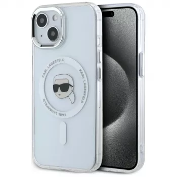 KARL LAGERFELD IML Metal Karl Head MagSafe Case for Apple iPhone 15 Plus White
