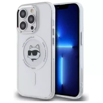 Karl Lagerfeld KLHMP14LHLSCHH iPhone 14 Pro 6.1 Hard Case IML Metal Choupette Head MagSafe White