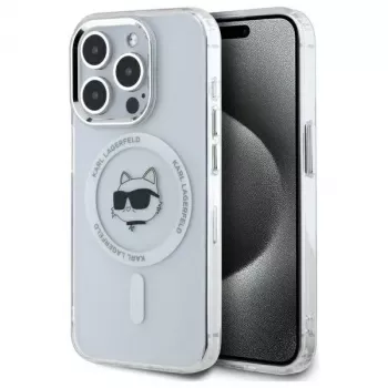 Karl Lagerfeld KLHMP15LHLSCHH iPhone 15 Pro 6.1 Hard Case IML Metal Choupette Head MagSafe White