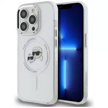 Karl Lagerfeld KLHMP14LHLSKCH iPhone 14 Pro 6.1 Hard Case IML Metal Karl & Choupette Head MagSafe White